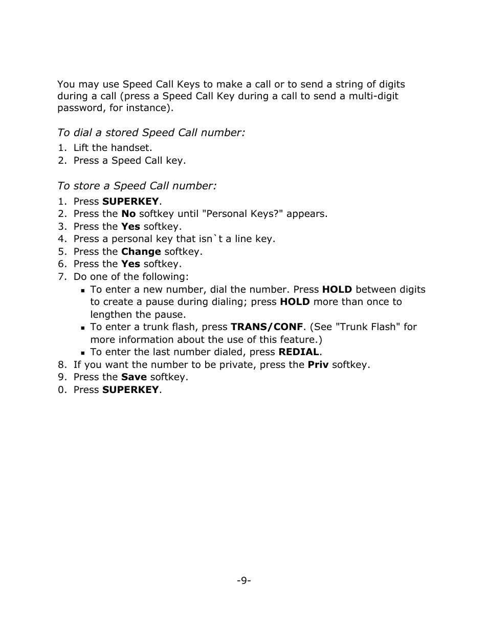 Speed call keys | Mitel 5220 User Manual | Page 13 / 32