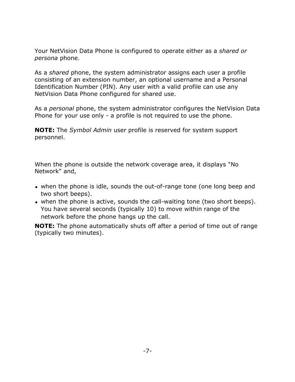 Shared vs. personal phones, Out of range | Mitel NETVISION PHONE User Manual | Page 13 / 30