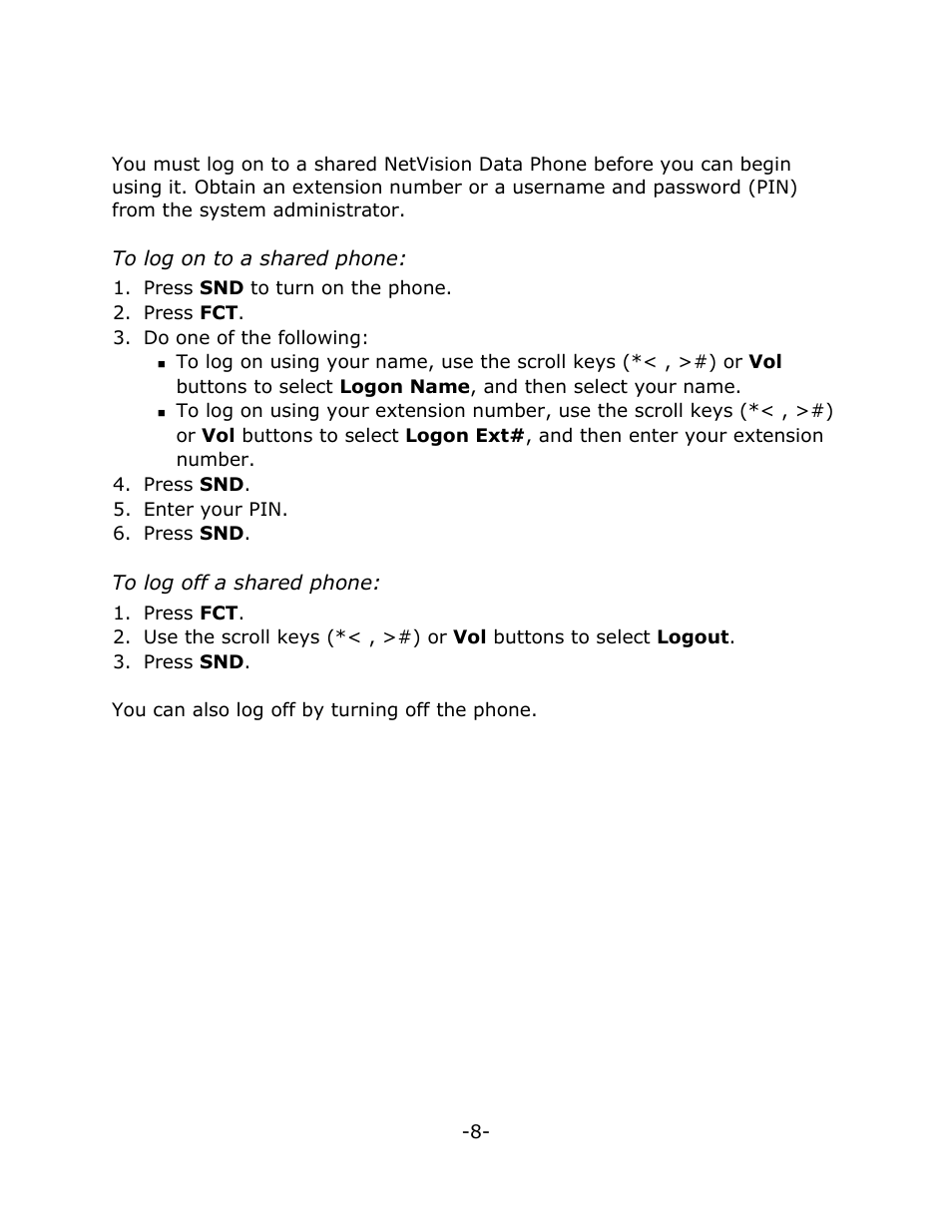 Logging on to a shared phone | Mitel NETVISION PHONE User Manual | Page 14 / 30