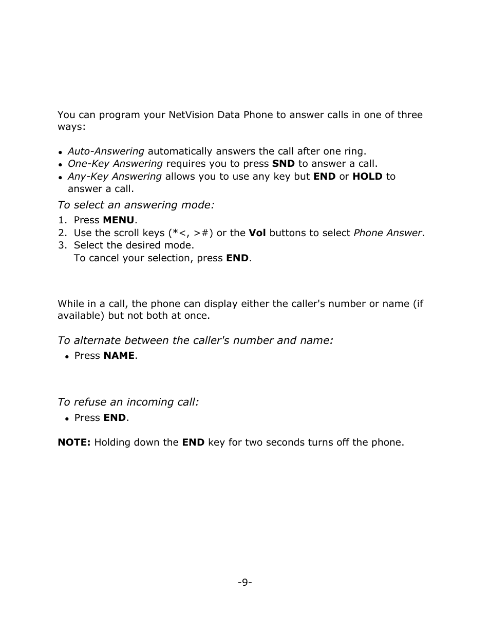 Making and answering calls, Answering a call, Identifying a caller | Refusing a call | Mitel NETVISION PHONE User Manual | Page 15 / 30