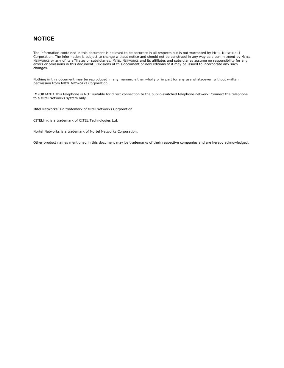 Notice | Mitel 7000 User Manual | Page 2 / 30