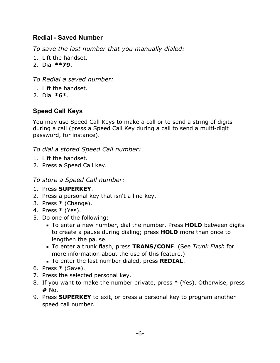 Redial - saved number, Speed call keys | Mitel M7208N User Manual | Page 10 / 25