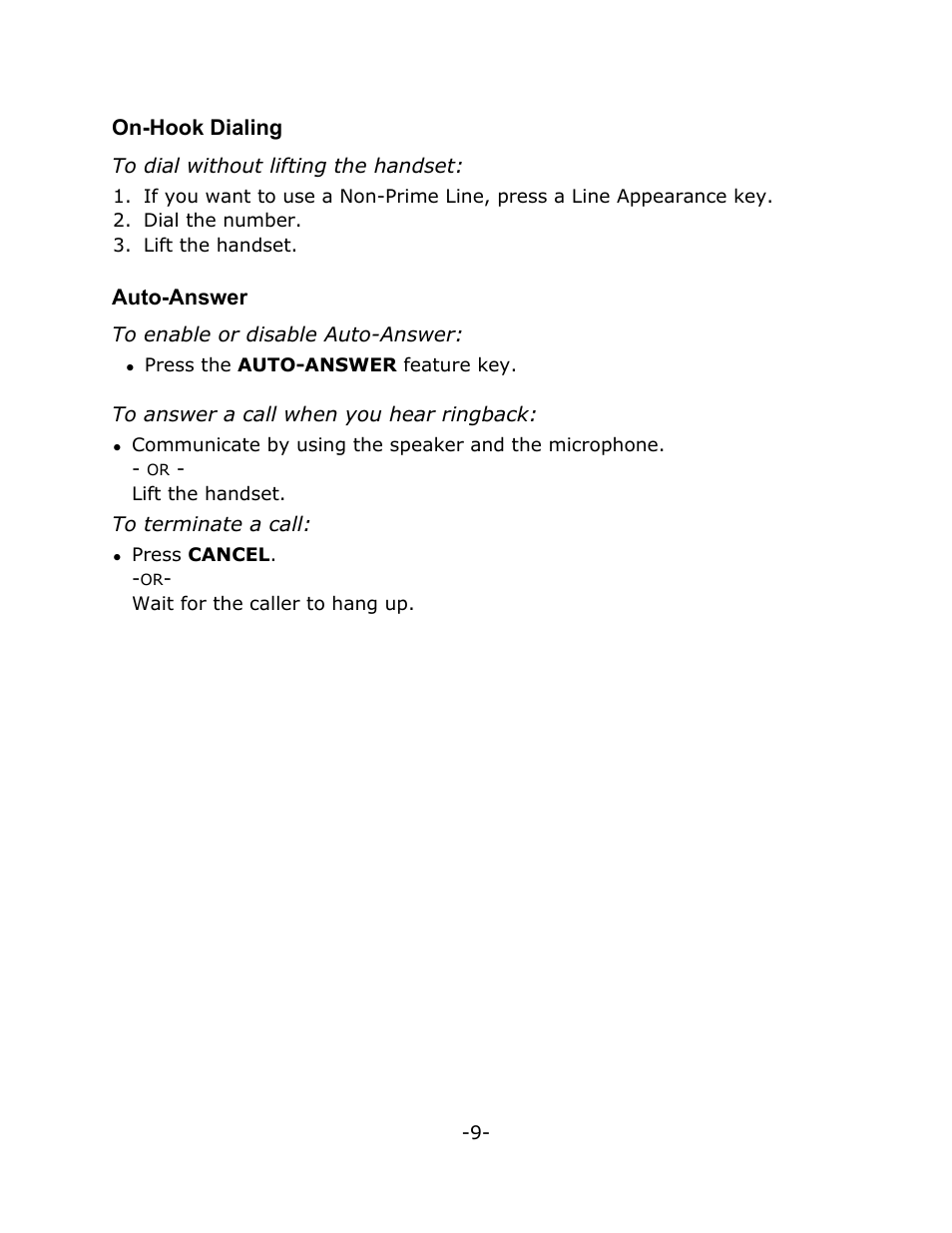 On-hook dialing, Auto-answer | Mitel M7208N User Manual | Page 13 / 25