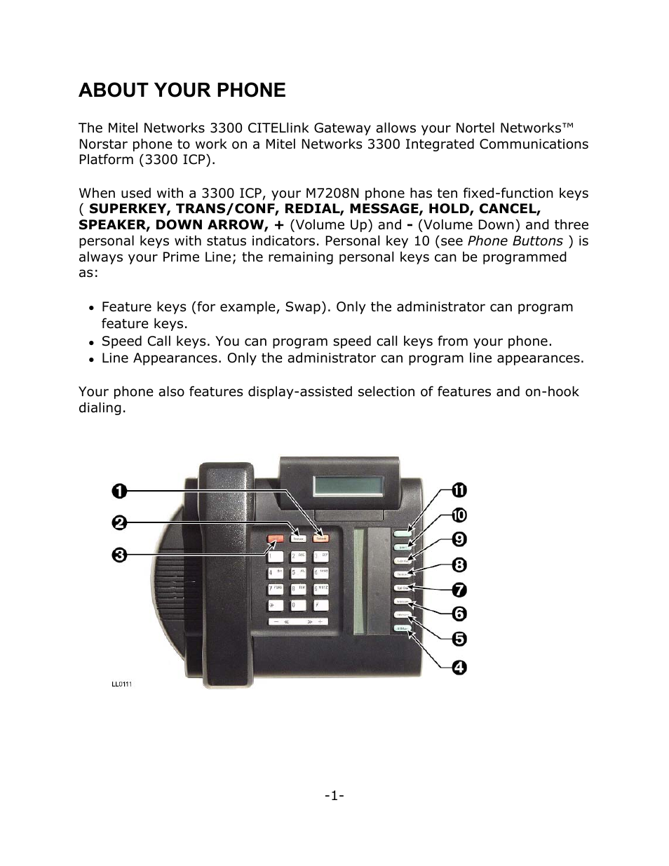 About your phone | Mitel M7208N User Manual | Page 5 / 25