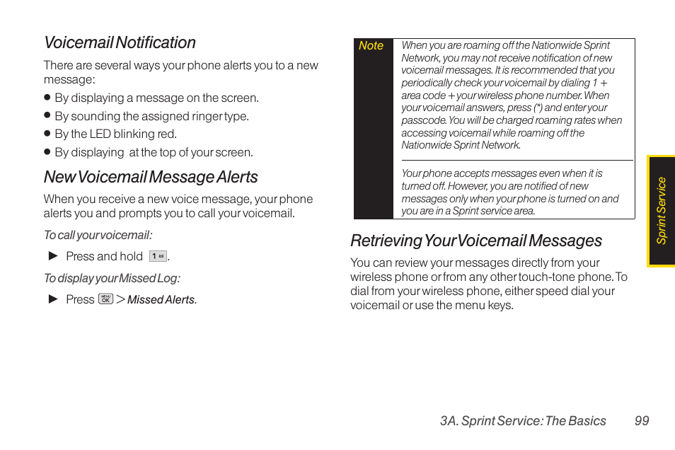 Voicemail notification, New voicemail message alerts, Retrievingyour voicemail messages | LG RUMOR LG260 User Manual | Page 111 / 160