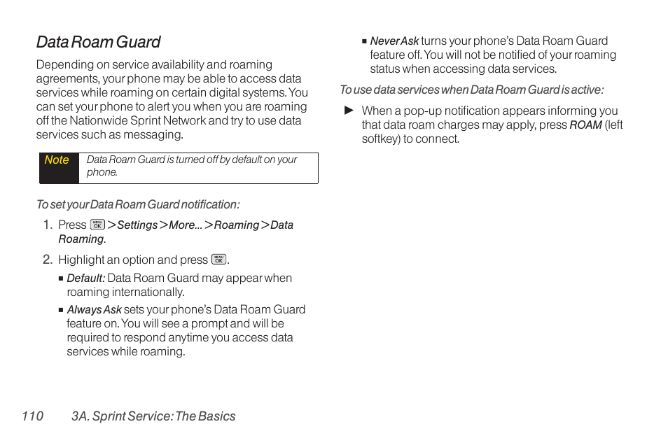 Data roam guard | LG RUMOR LG260 User Manual | Page 122 / 160