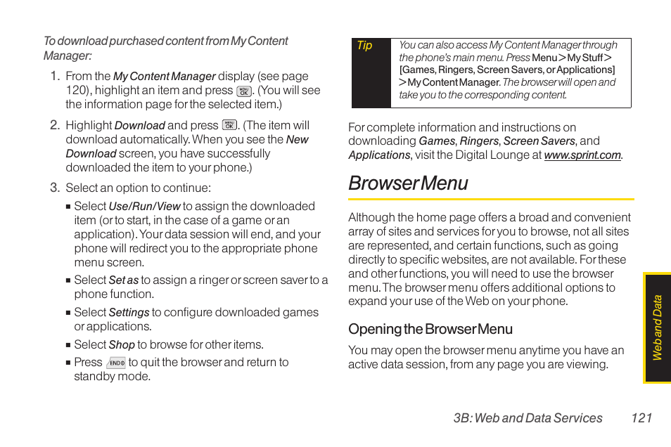 Browser menu | LG RUMOR LG260 User Manual | Page 133 / 160