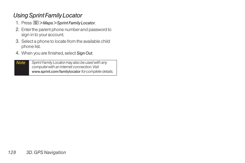 Using sprint family locator | LG RUMOR LG260 User Manual | Page 140 / 160