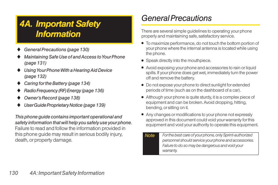 4a. important safety information, General precautions | LG RUMOR LG260 User Manual | Page 142 / 160