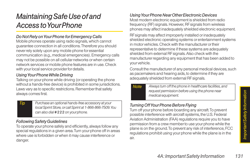 Maintaining safe use of and access to your phone, Maintaining safe use of and access to your phone, Maintaining safe use of and access to your | LG RUMOR LG260 User Manual | Page 143 / 160