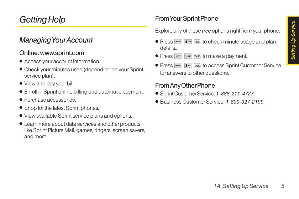 Getting help, Managing your account | LG RUMOR LG260 User Manual | Page 17 / 160