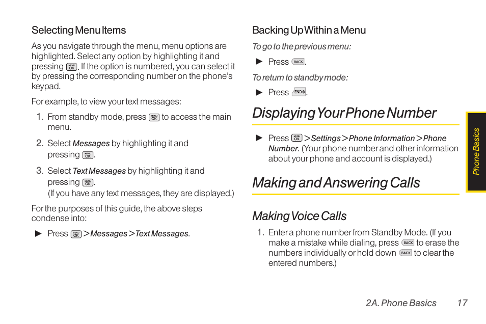 Displaying your phone number, Making and answering calls, Displayingyour phone number | Making voice calls | LG RUMOR LG260 User Manual | Page 29 / 160