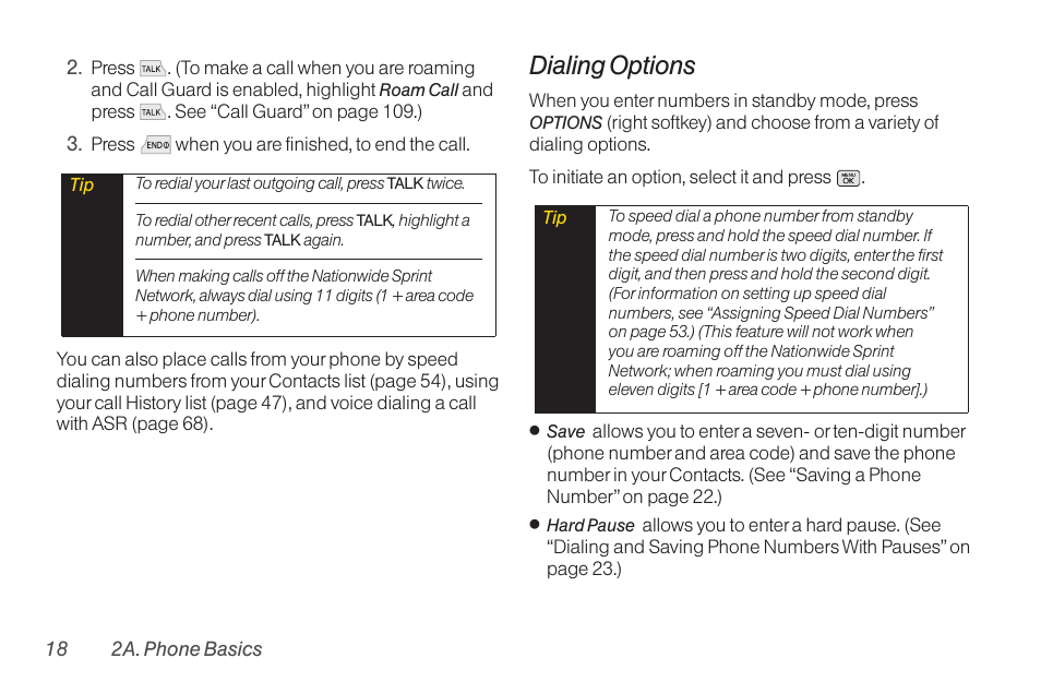 Dialing options | LG RUMOR LG260 User Manual | Page 30 / 160