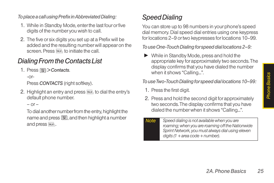 Dialing from the contacts list, Speed dialing | LG RUMOR LG260 User Manual | Page 37 / 160