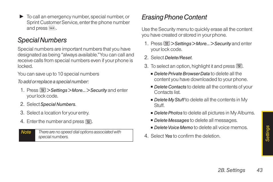 History options, Making a call from history, Saving a number from history | Special numbers, Erasing phone content | LG RUMOR LG260 User Manual | Page 55 / 160