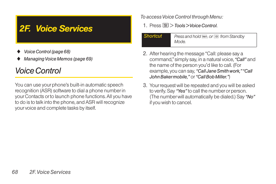 F. voice services, Voice control, 2f. voice services | LG RUMOR LG260 User Manual | Page 80 / 160