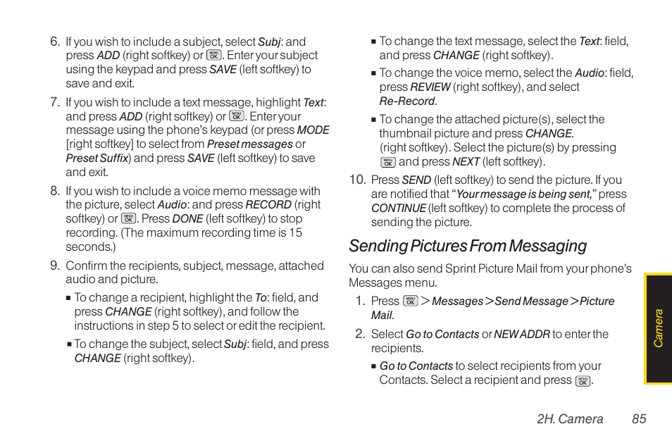 Sending pictures from messaging | LG RUMOR LG260 User Manual | Page 97 / 160