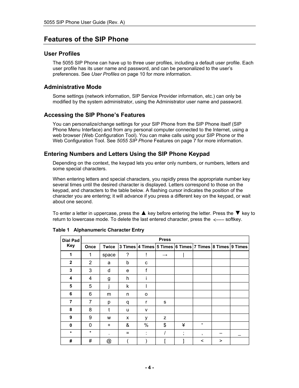 Features of the sip phone, User profiles, Administrative mode | Accessing the sip phone’s features | Mitel 5055 User Manual | Page 10 / 97
