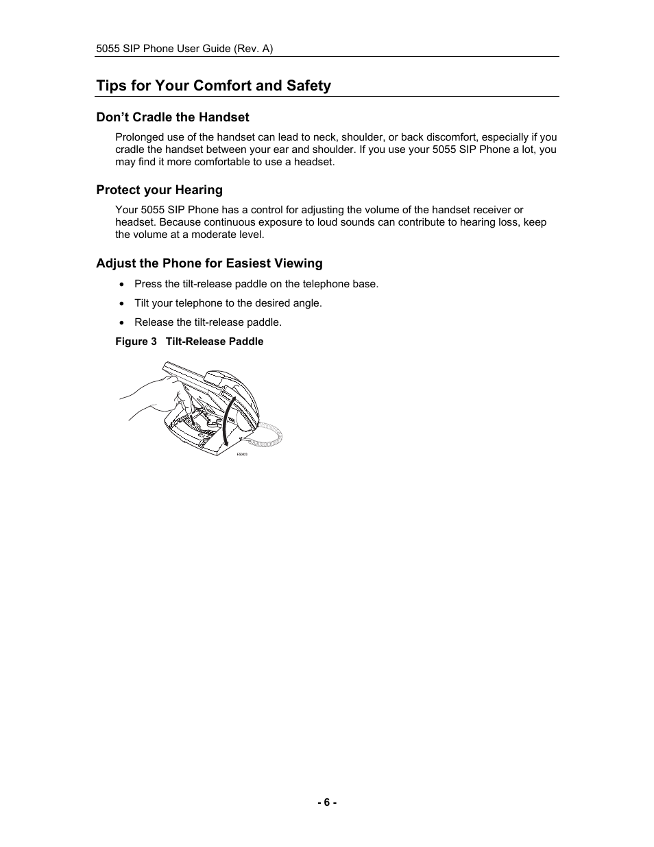 Tips for your comfort and safety, Don’t cradle the handset, Protect your hearing | Adjust the phone for easiest viewing | Mitel 5055 User Manual | Page 12 / 97