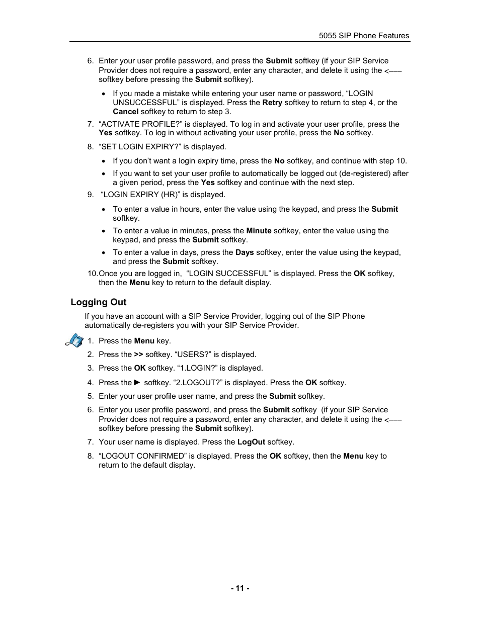 Logging out | Mitel 5055 User Manual | Page 17 / 97