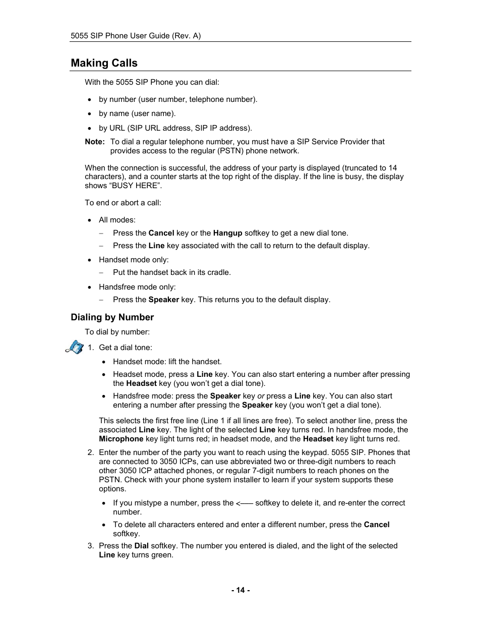 Making calls, Dialing by number | Mitel 5055 User Manual | Page 20 / 97