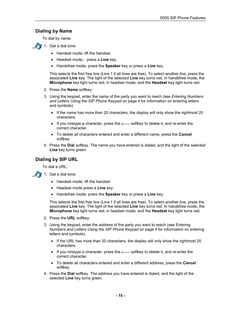 Dialing by name, Dialing by sip url | Mitel 5055 User Manual | Page 21 / 97