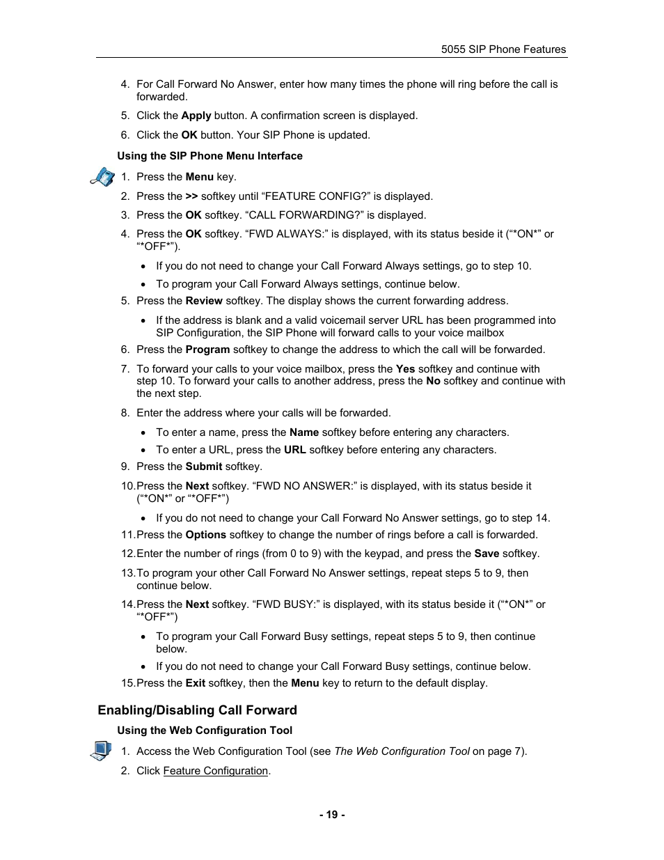 Enabling/disabling call forward | Mitel 5055 User Manual | Page 25 / 97