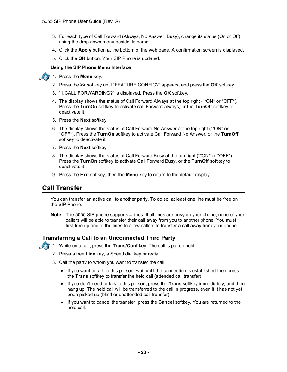 Call transfer, Transferring a call to an unconnected third party | Mitel 5055 User Manual | Page 26 / 97