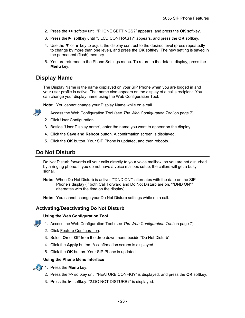 Display name, Do not disturb, Activating/deactivating do not disturb | Display name do not disturb | Mitel 5055 User Manual | Page 29 / 97