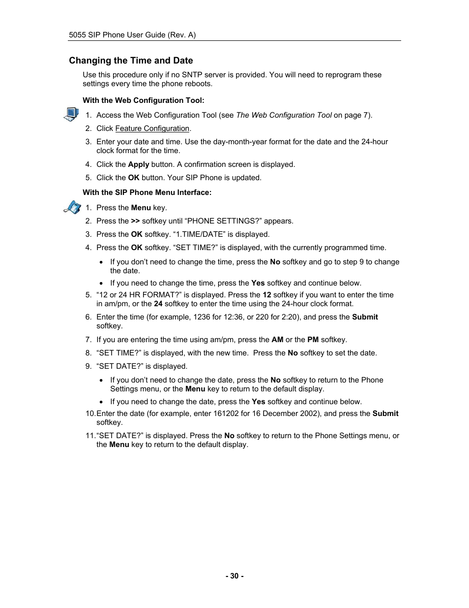 Changing the time and date | Mitel 5055 User Manual | Page 36 / 97