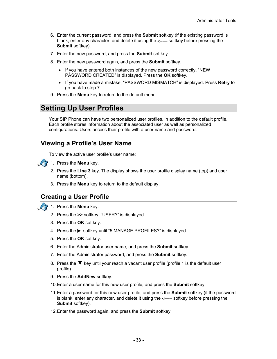 Setting up user profiles, Viewing a profile’s user name, Creating a user profile | Mitel 5055 User Manual | Page 39 / 97