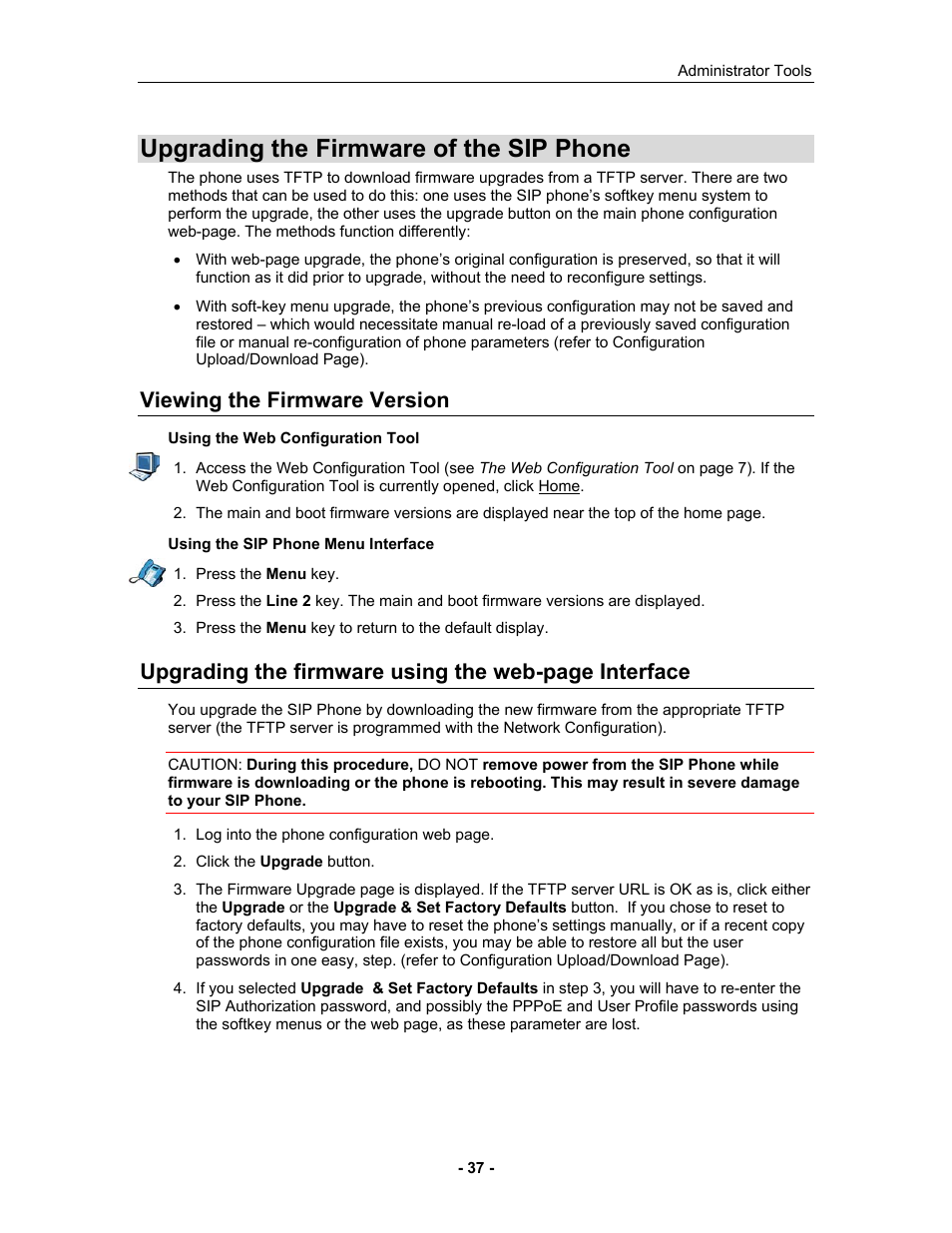 Upgrading the firmware of the sip phone, Viewing the firmware version | Mitel 5055 User Manual | Page 43 / 97