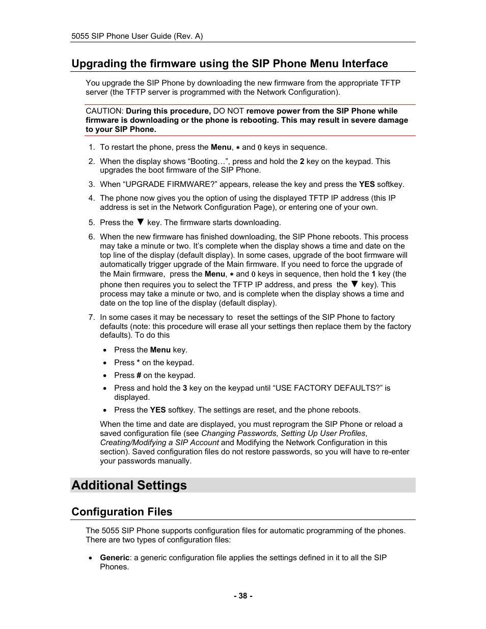 Additional settings, Configuration files, Configuration files o | E 38 for mo | Mitel 5055 User Manual | Page 44 / 97