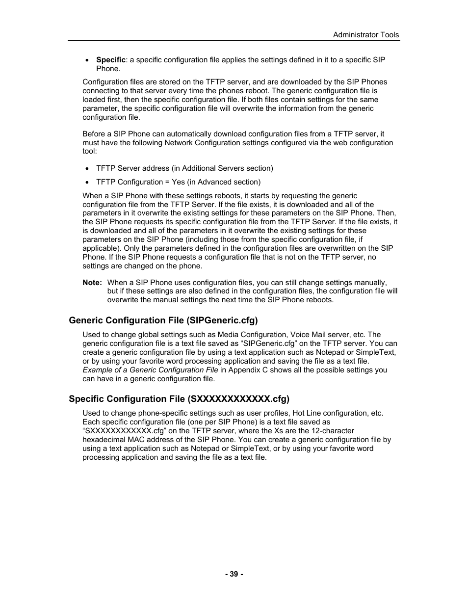 Generic configuration file (sipgeneric.cfg), Specific configuration file (sxxxxxxxxxxxx.cfg) | Mitel 5055 User Manual | Page 45 / 97