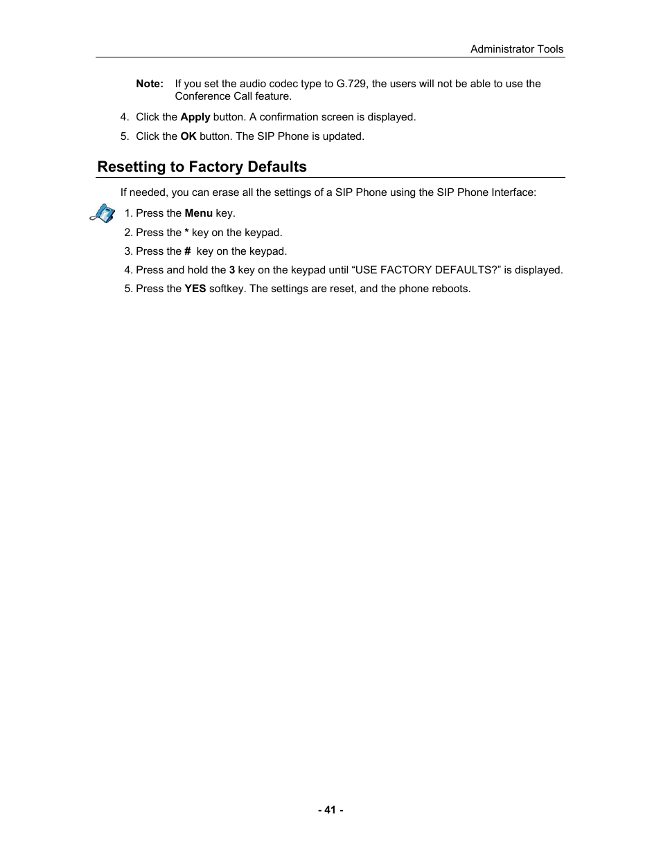 Resetting to factory defaults | Mitel 5055 User Manual | Page 47 / 97