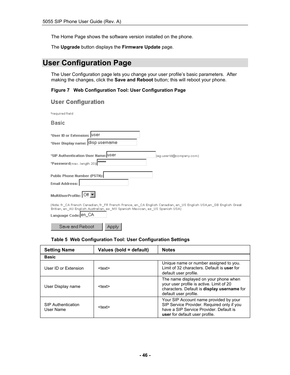 User configuration page | Mitel 5055 User Manual | Page 52 / 97