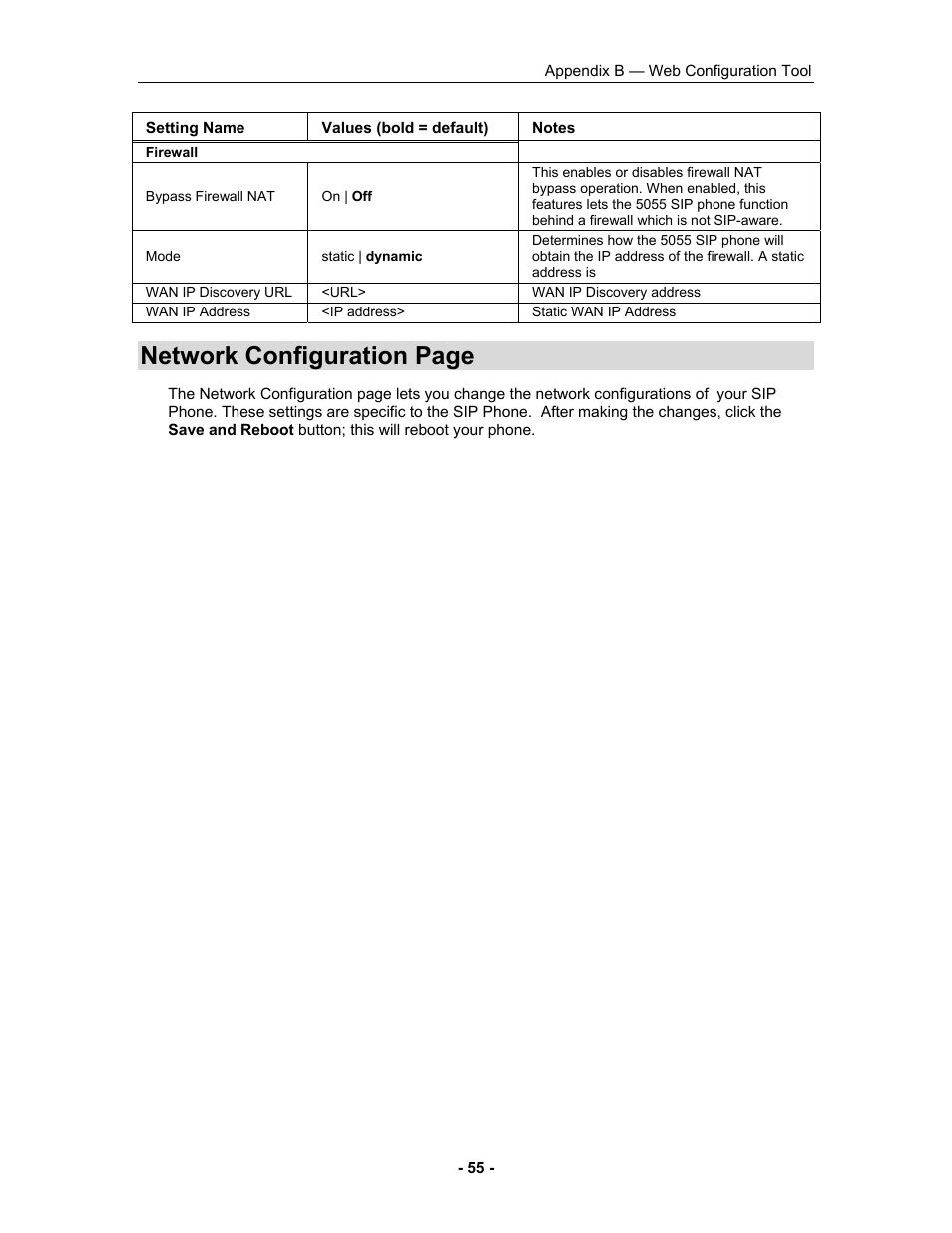 Network configuration page | Mitel 5055 User Manual | Page 61 / 97