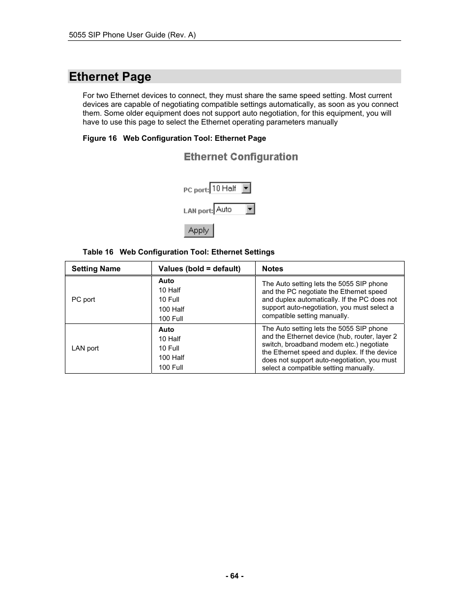 Ethernet page | Mitel 5055 User Manual | Page 70 / 97