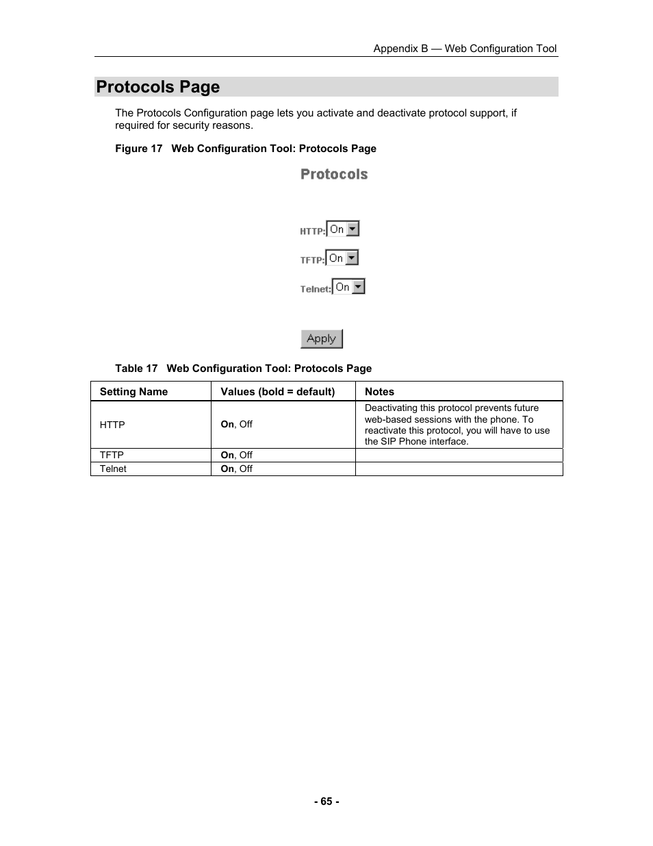 Protocols page | Mitel 5055 User Manual | Page 71 / 97