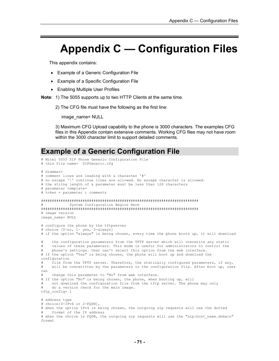 Appendix c — configuration files, Example of a generic configuration file, Appendix c — configuration files: exa | Mitel 5055 User Manual | Page 77 / 97
