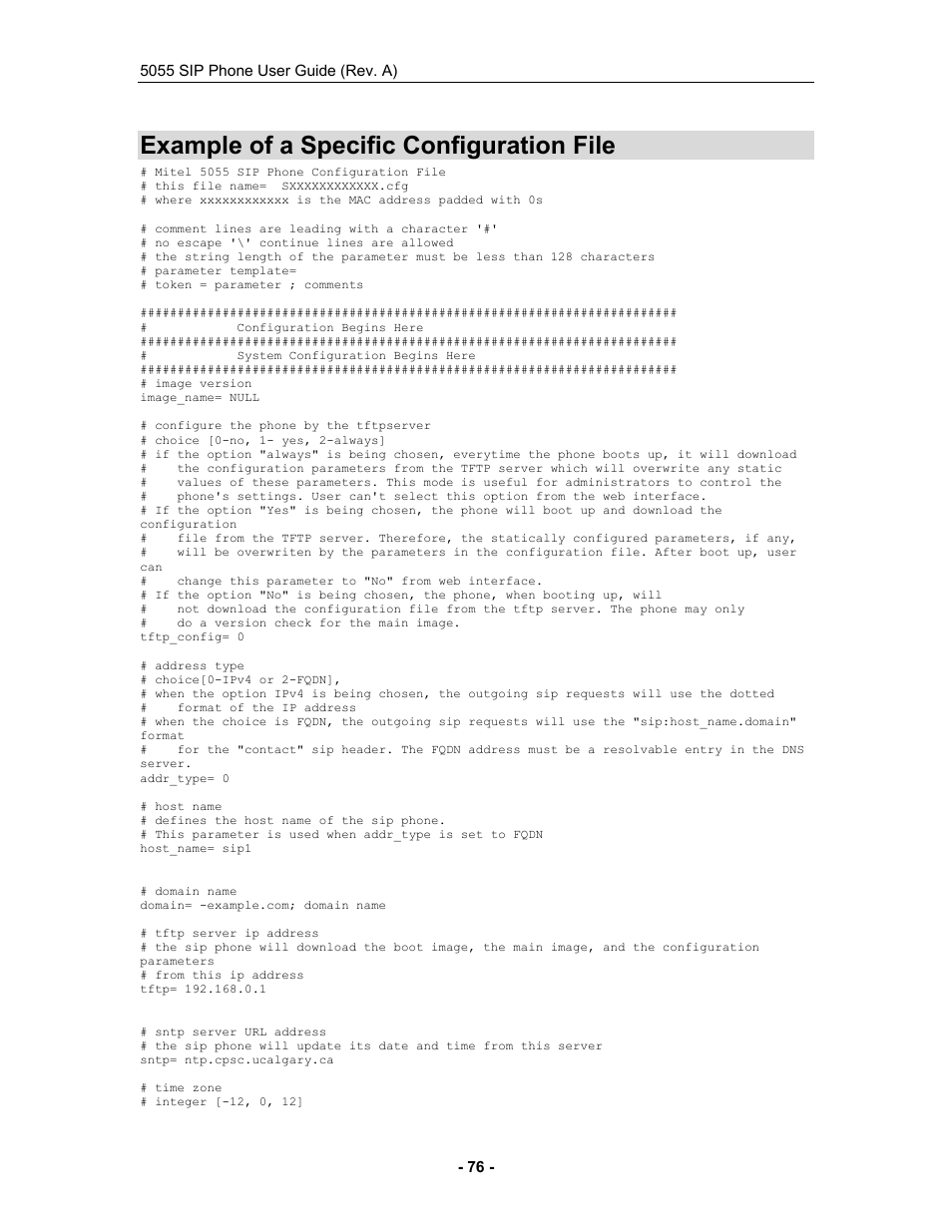 Example of a specific configuration file, Example of a specific configuration file in appe | Mitel 5055 User Manual | Page 82 / 97