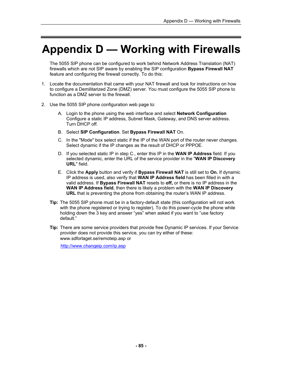 Appendix d — working with firewalls | Mitel 5055 User Manual | Page 91 / 97