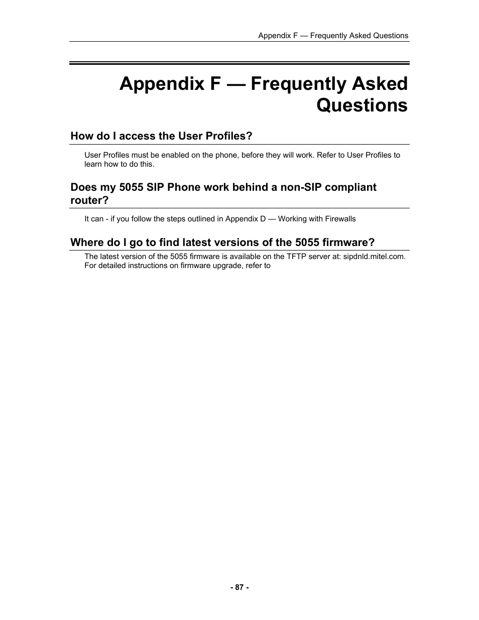 Appendix f — frequently asked questions, How do i access the user profiles | Mitel 5055 User Manual | Page 93 / 97