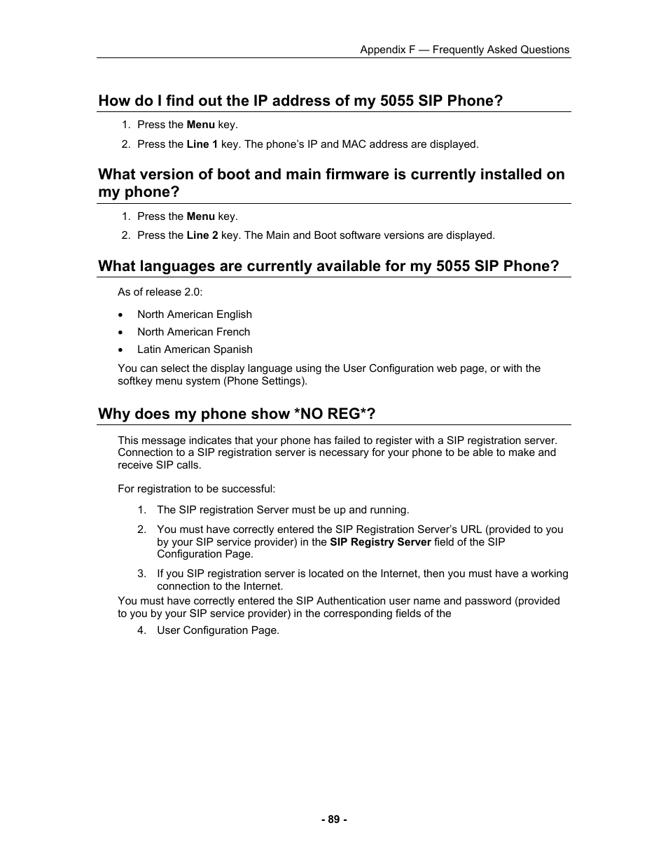 Why does my phone show *no reg | Mitel 5055 User Manual | Page 95 / 97