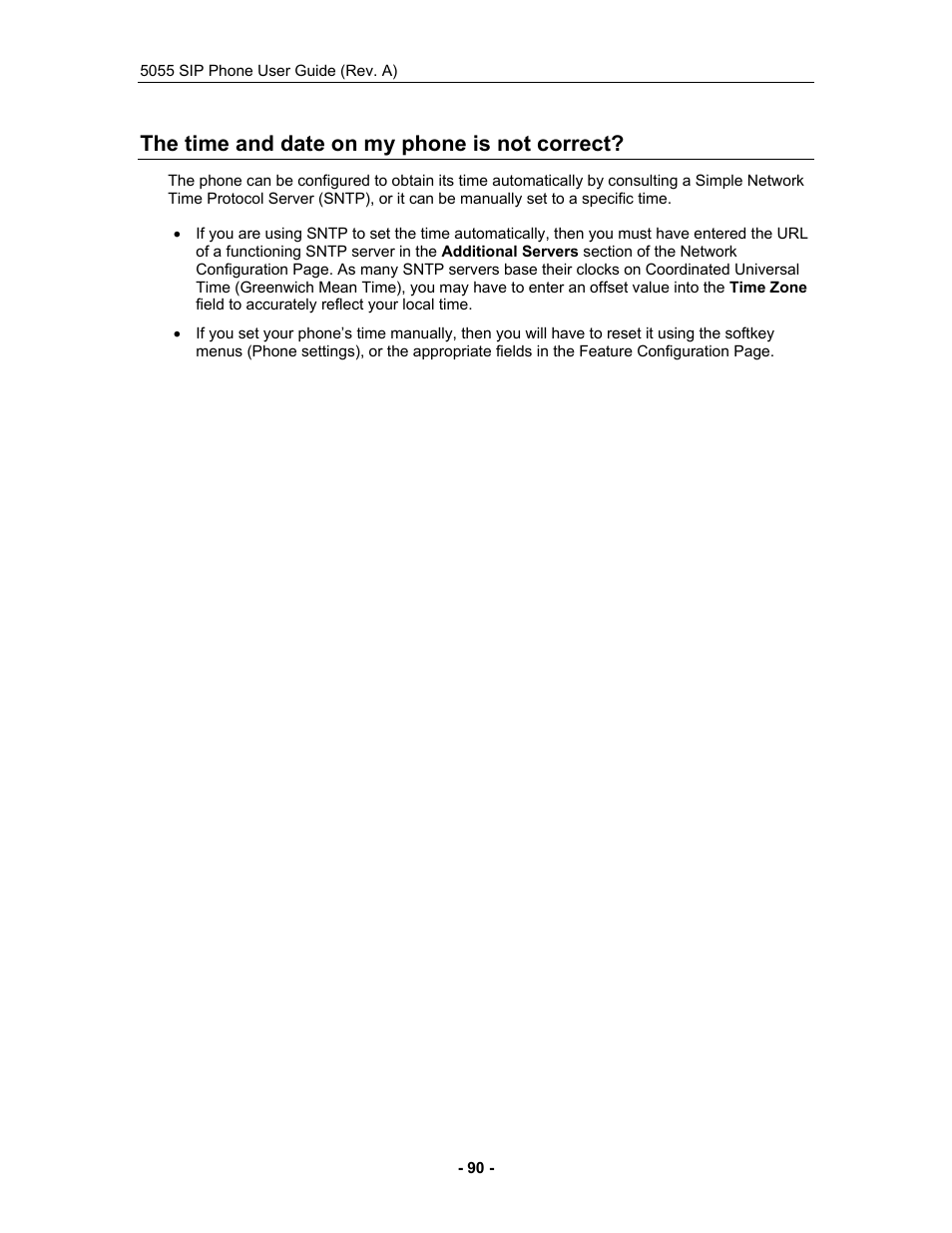 The time and date on my phone is not correct | Mitel 5055 User Manual | Page 96 / 97