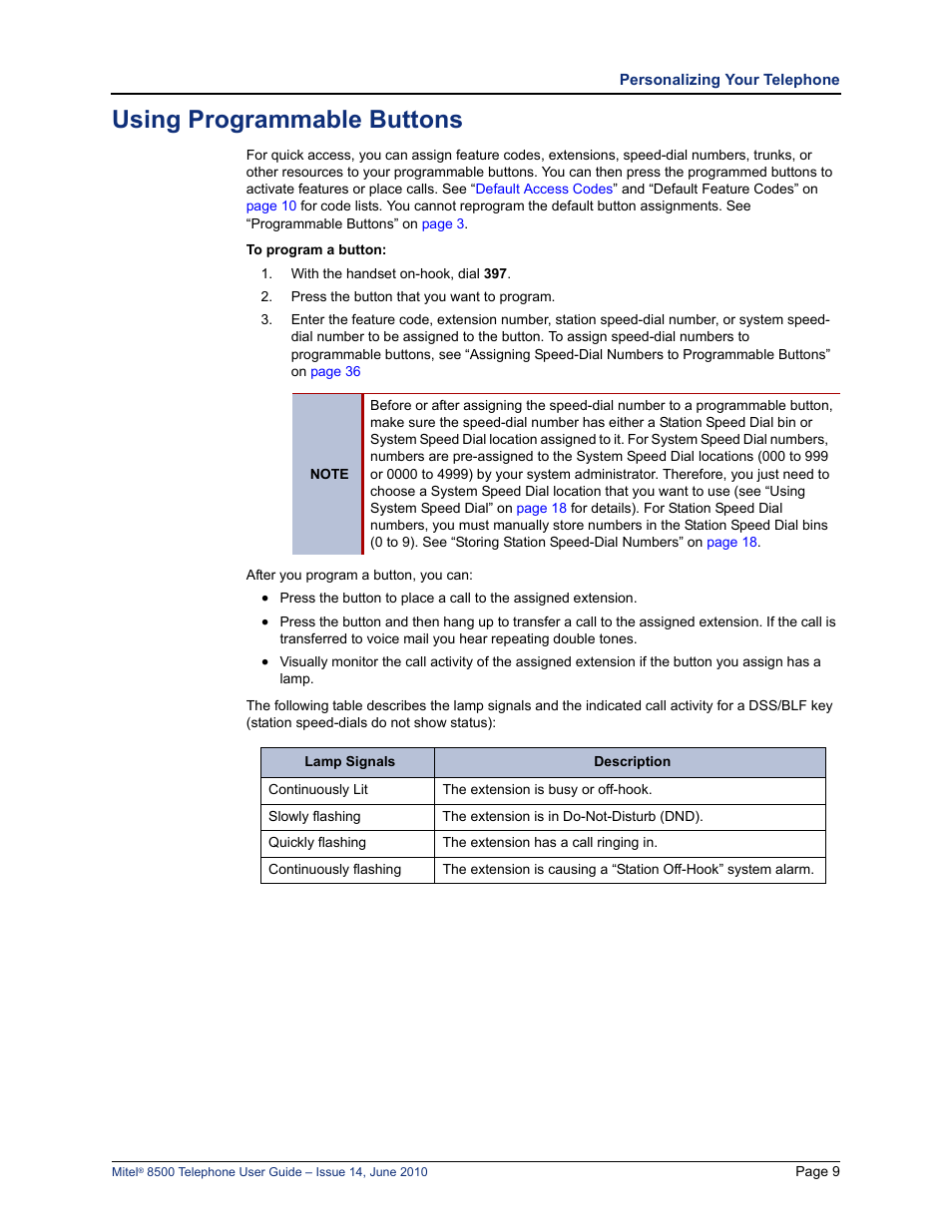 Using programmable buttons, E “using programmable buttons” on | Mitel 8500 User Manual | Page 21 / 66