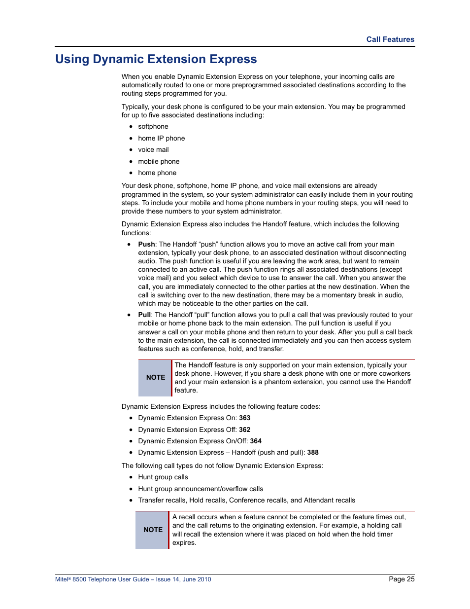 Using dynamic extension express | Mitel 8500 User Manual | Page 37 / 66