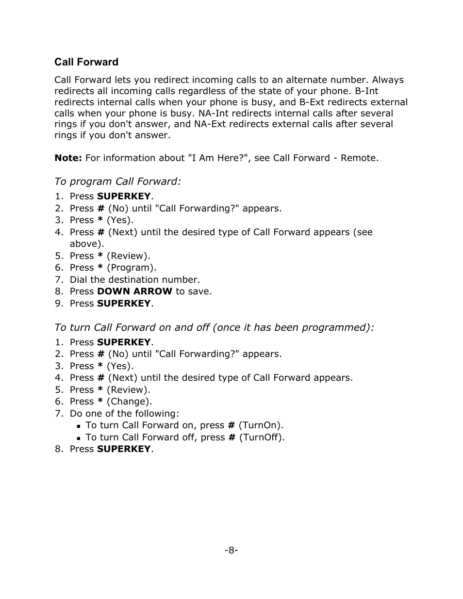 Call forward | Mitel 7000 Series User Manual | Page 12 / 20