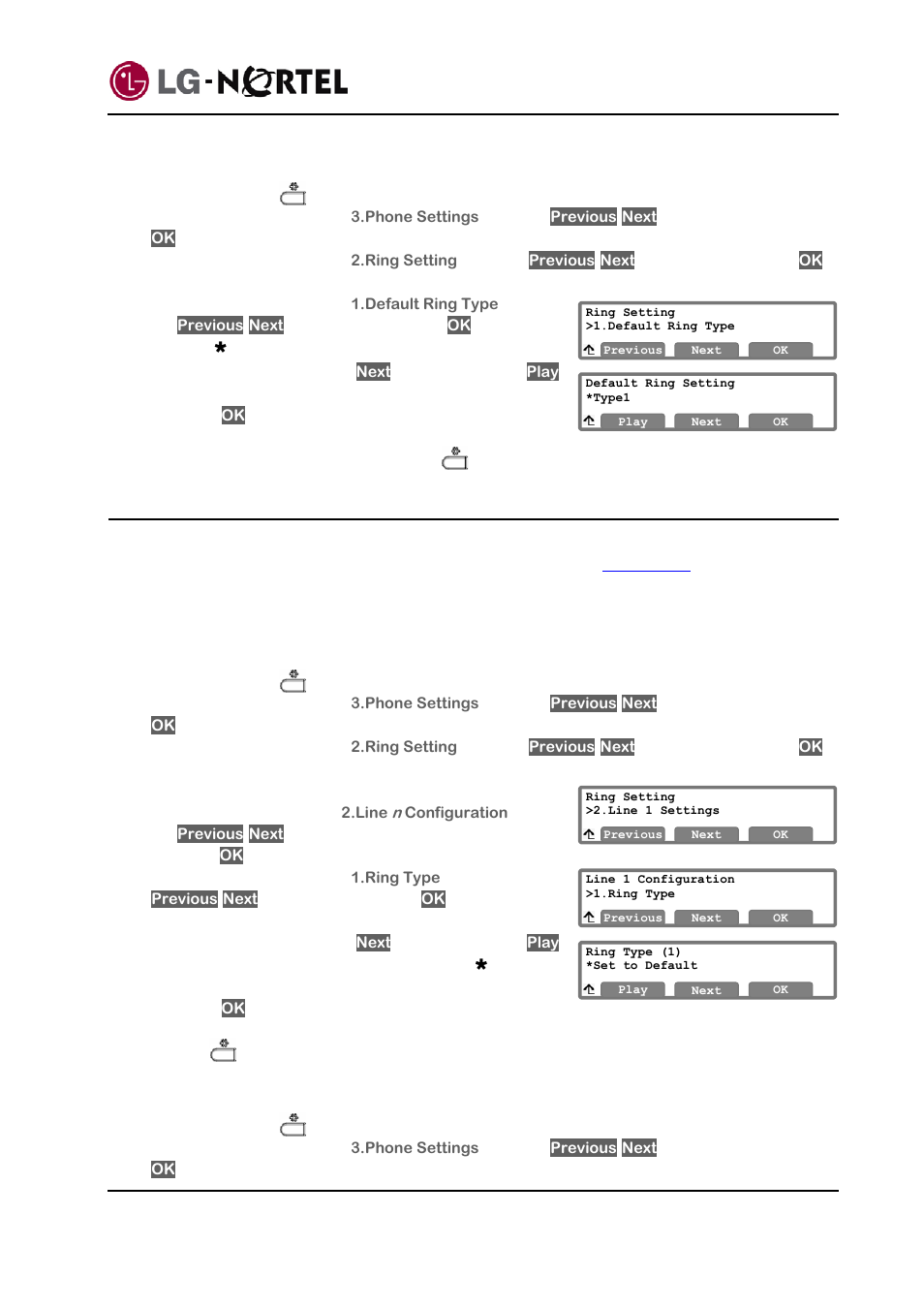 Setting line ring type and delay, Ip8820 nortel ip phone user guide | Mitel IP8820 User Manual | Page 19 / 27