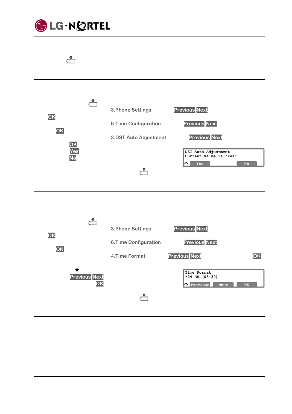Dst auto adjustment, Time format, Date format | Ip8820 nortel ip phone user guide | Mitel IP8820 User Manual | Page 23 / 27